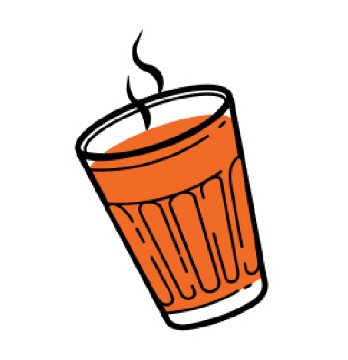 A stylized illustration of a steaming glass of cutting chai.