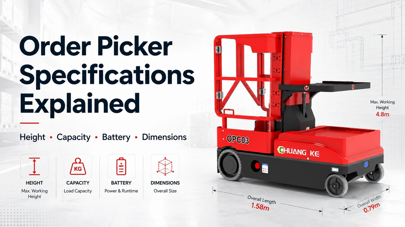 Order Picker Specifications Explained: Height, Capacity, Battery & Dimensions