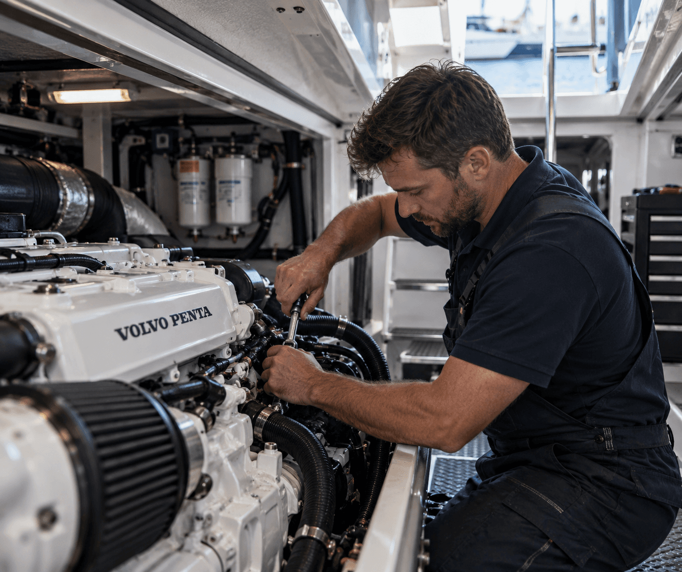 Marine engineer servicing an engine