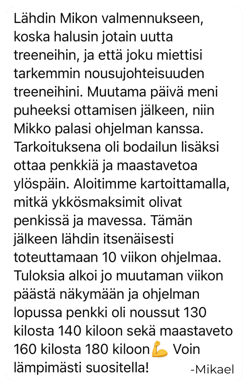 Palaute valmennuksesta