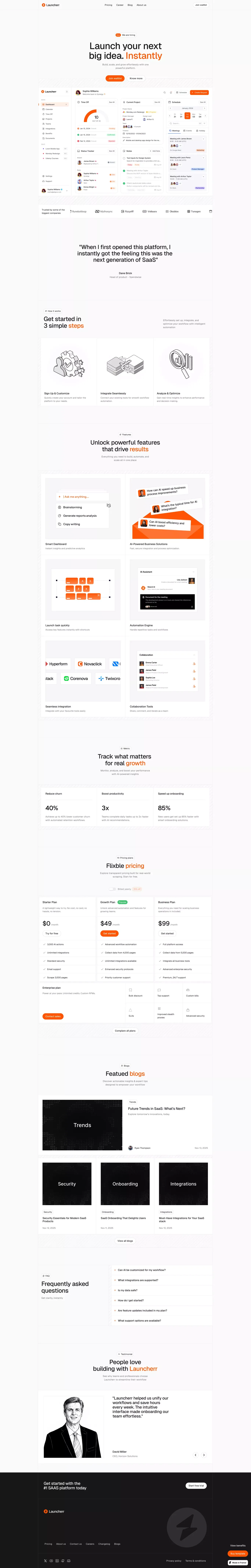 Launcherr - Framer premium SAAS website landing page screenshot showcasing Tech design