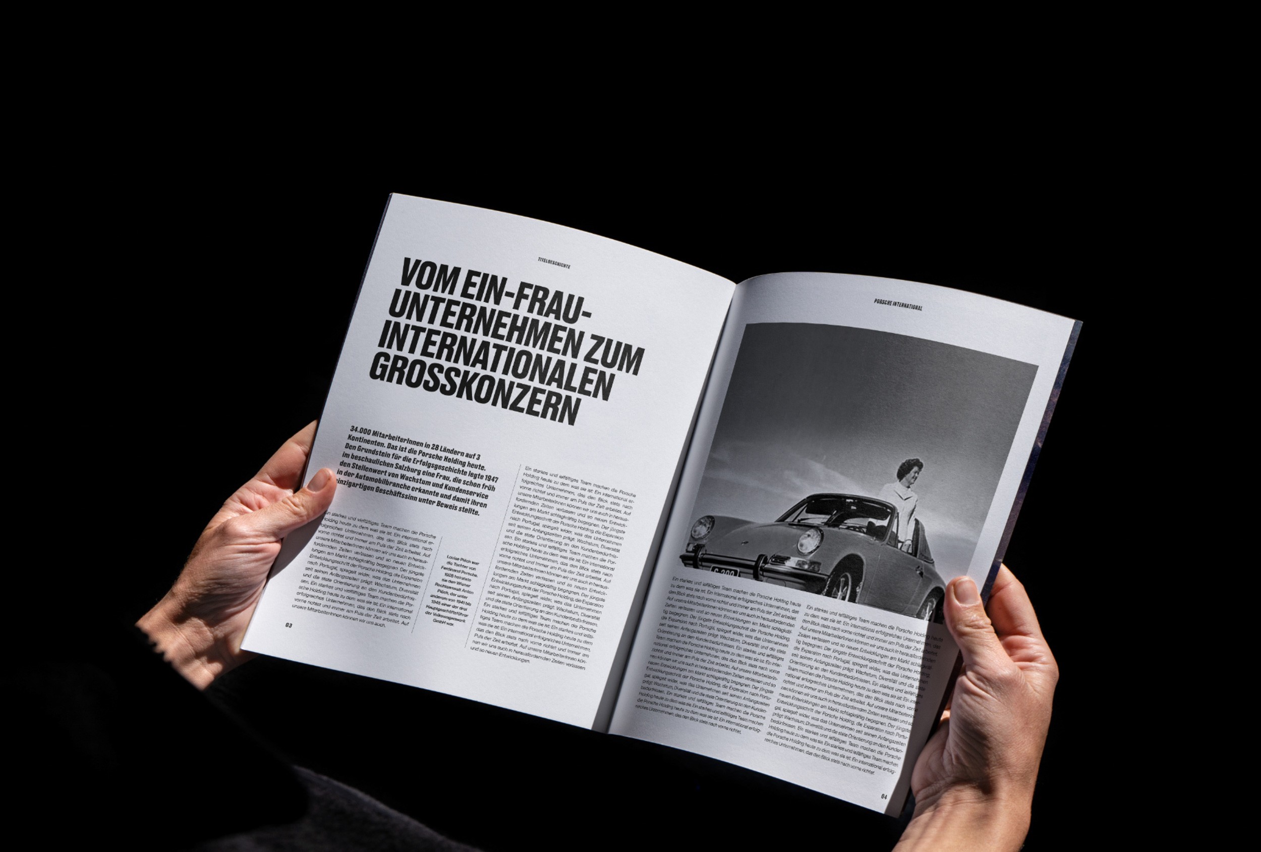 Doppelseitiges Layout des Magazins mit flexiblem Raster und ansprechender visueller Gestaltung.