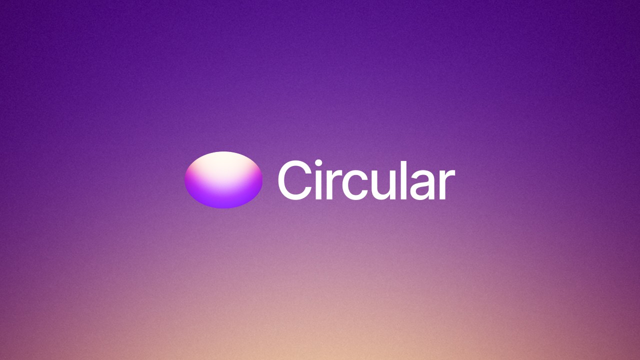 Close-up of a purple gradient background featuring a 3D pill-shaped gradient logo to the left of the word “Circular” in white sans-serif type.