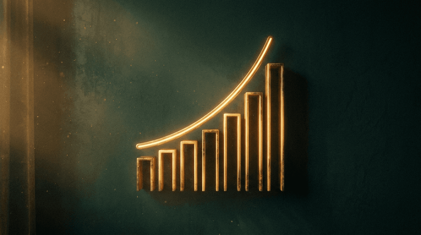 Abstract upward-climbing search rankings chart in green and gold