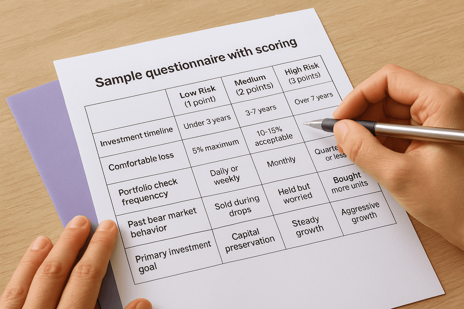 Sample questionnaire with scoring