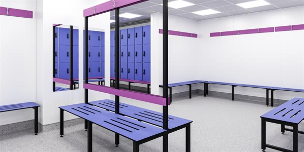 Lokcers, benching and peg rail working togther for demanding changing rooms