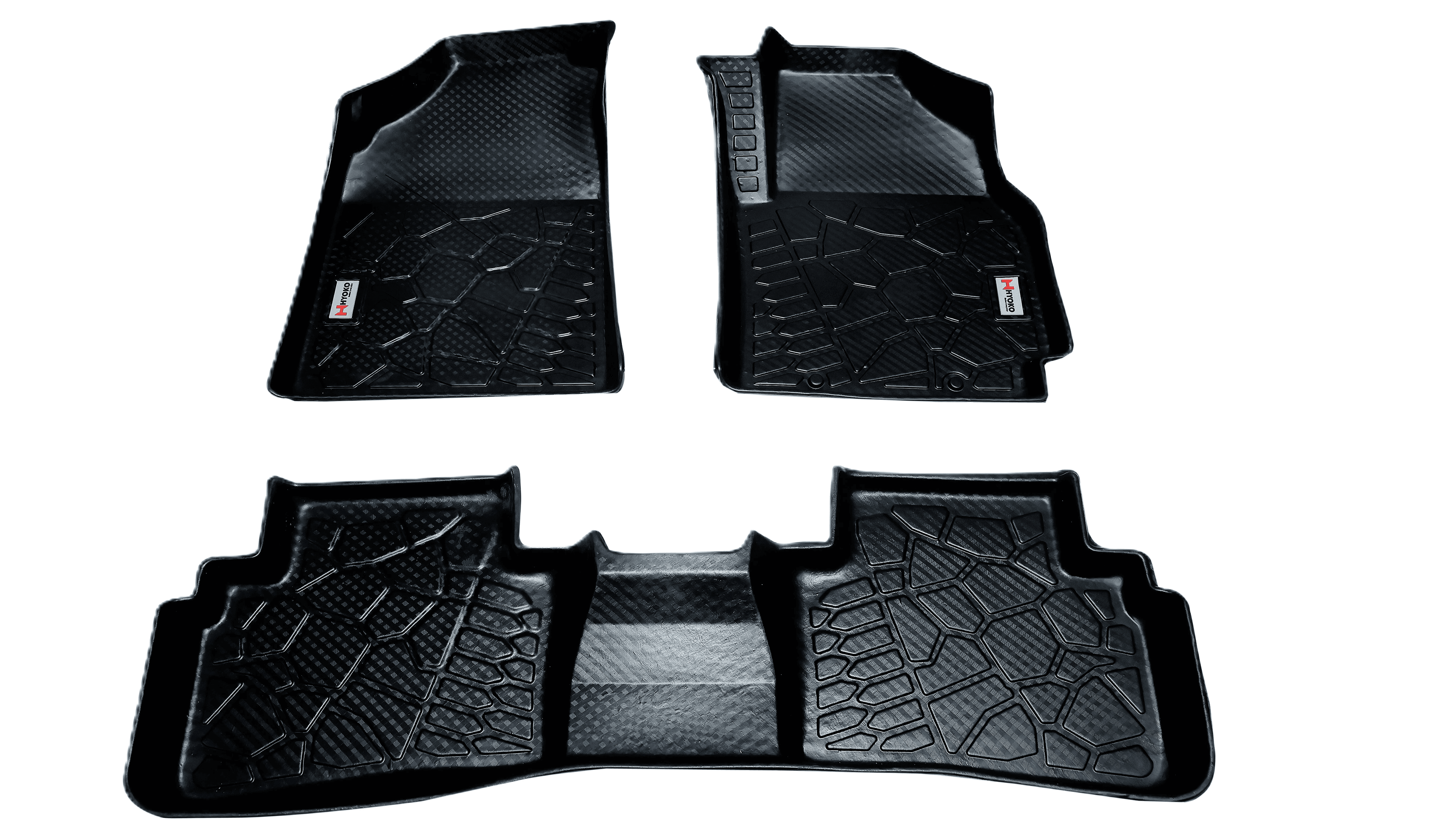 Luxury 3-piece car mat set with deep groove design and complete side wall protection.