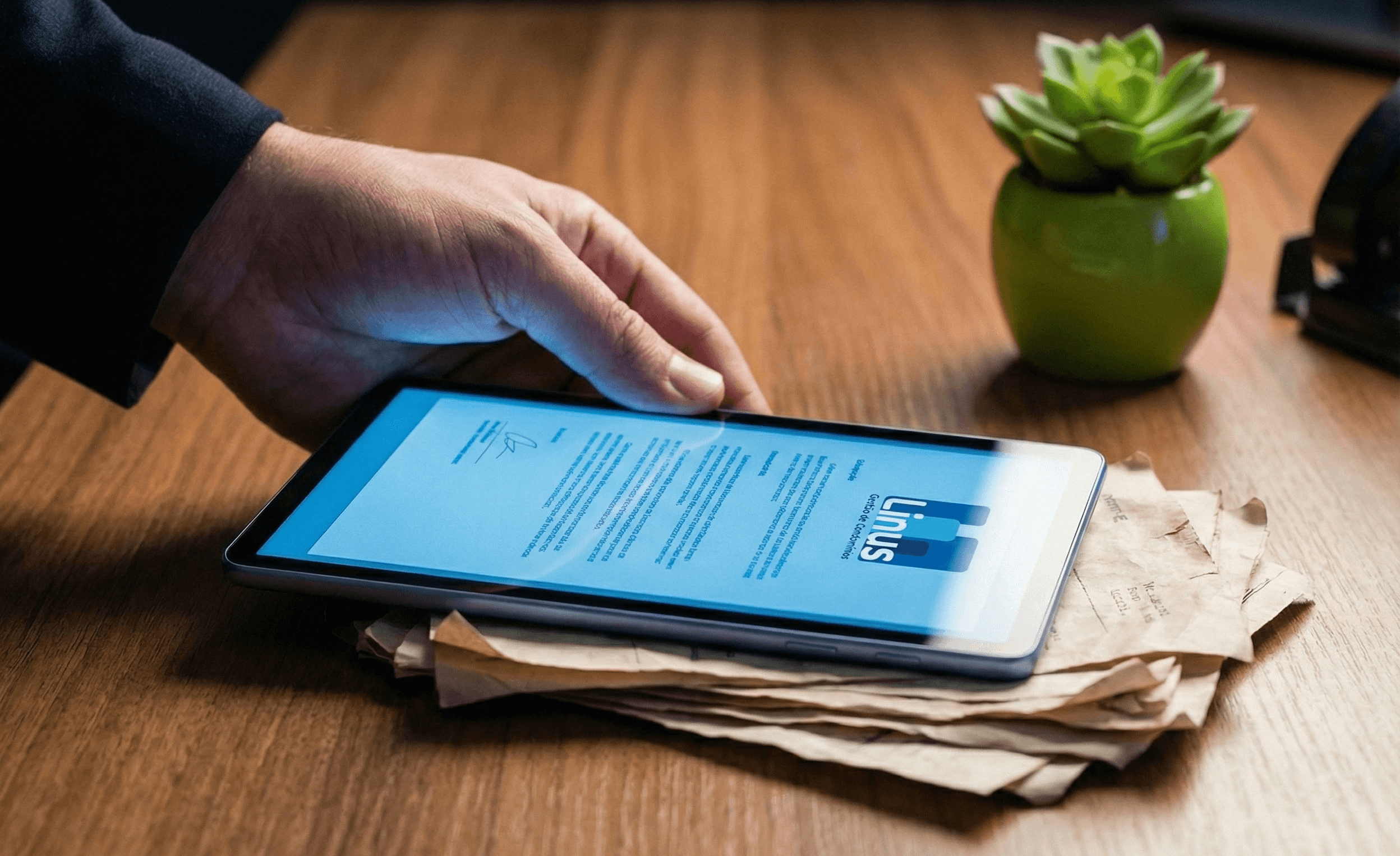 Transição digital completa. Pastas, boletos e comunicados online para reduzir o impacto ambiental.