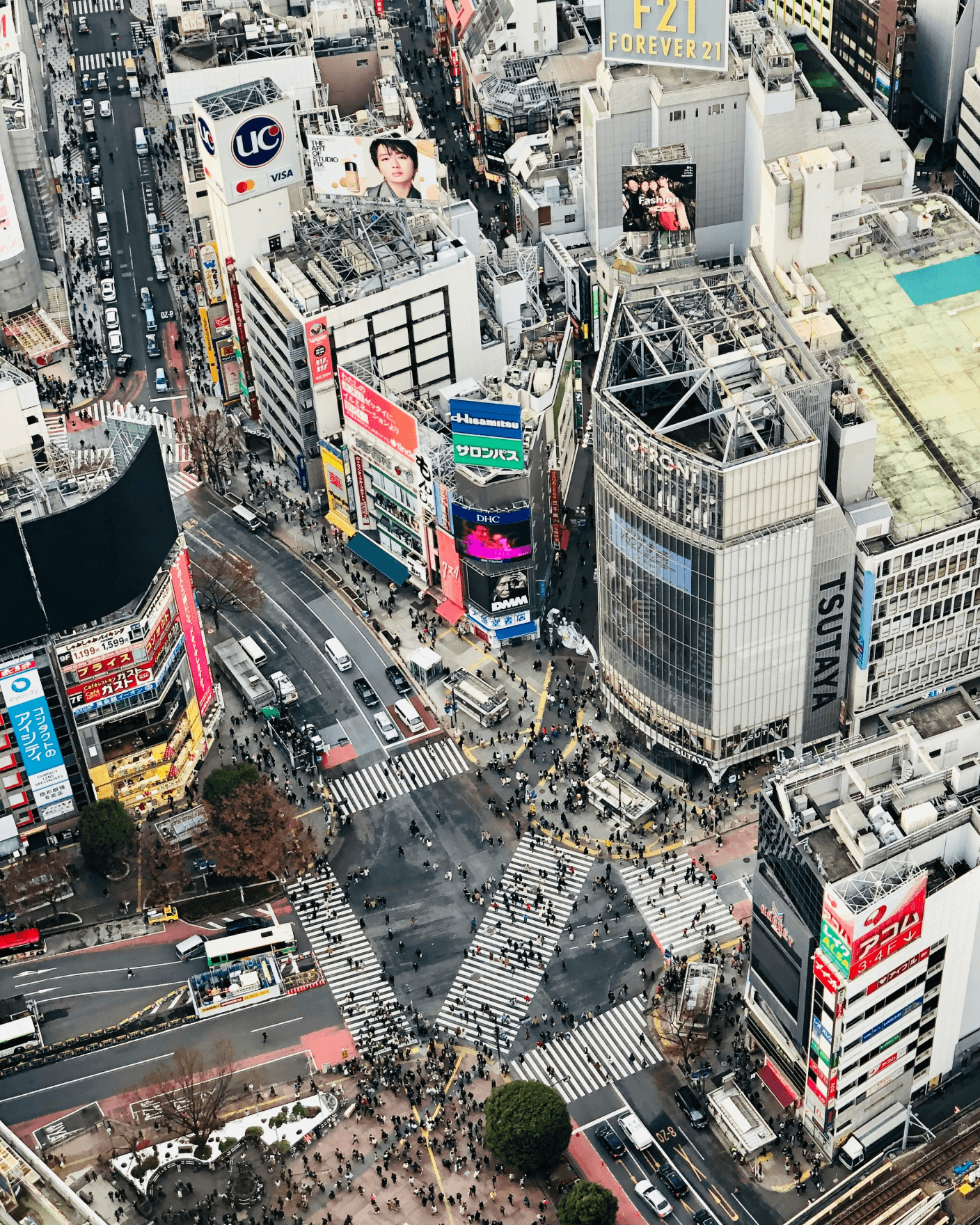 bird's eye view of shibuya crossing minutes away from the apartment