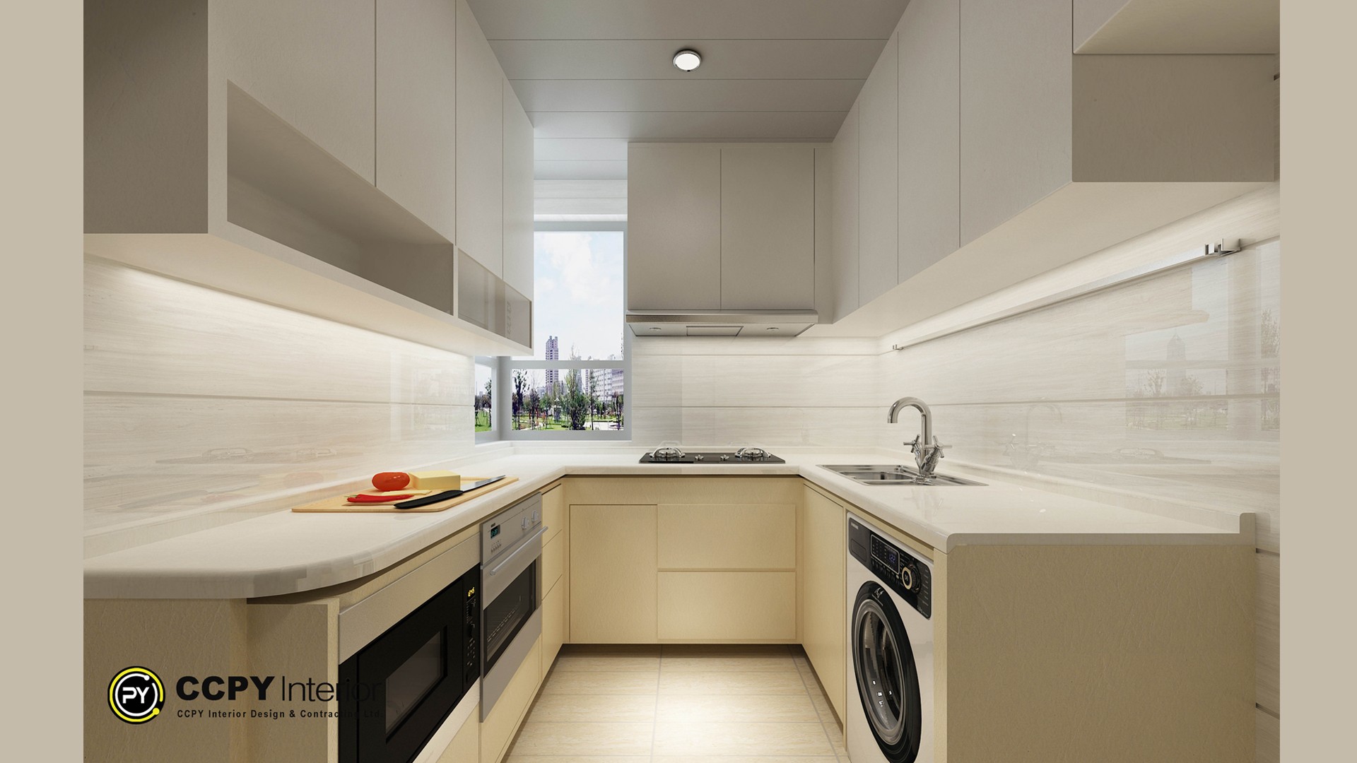 Creamy cabinetry meets sleek countertops in this Castello kitchen interior design, showcasing refined structural lines and efficient layout.