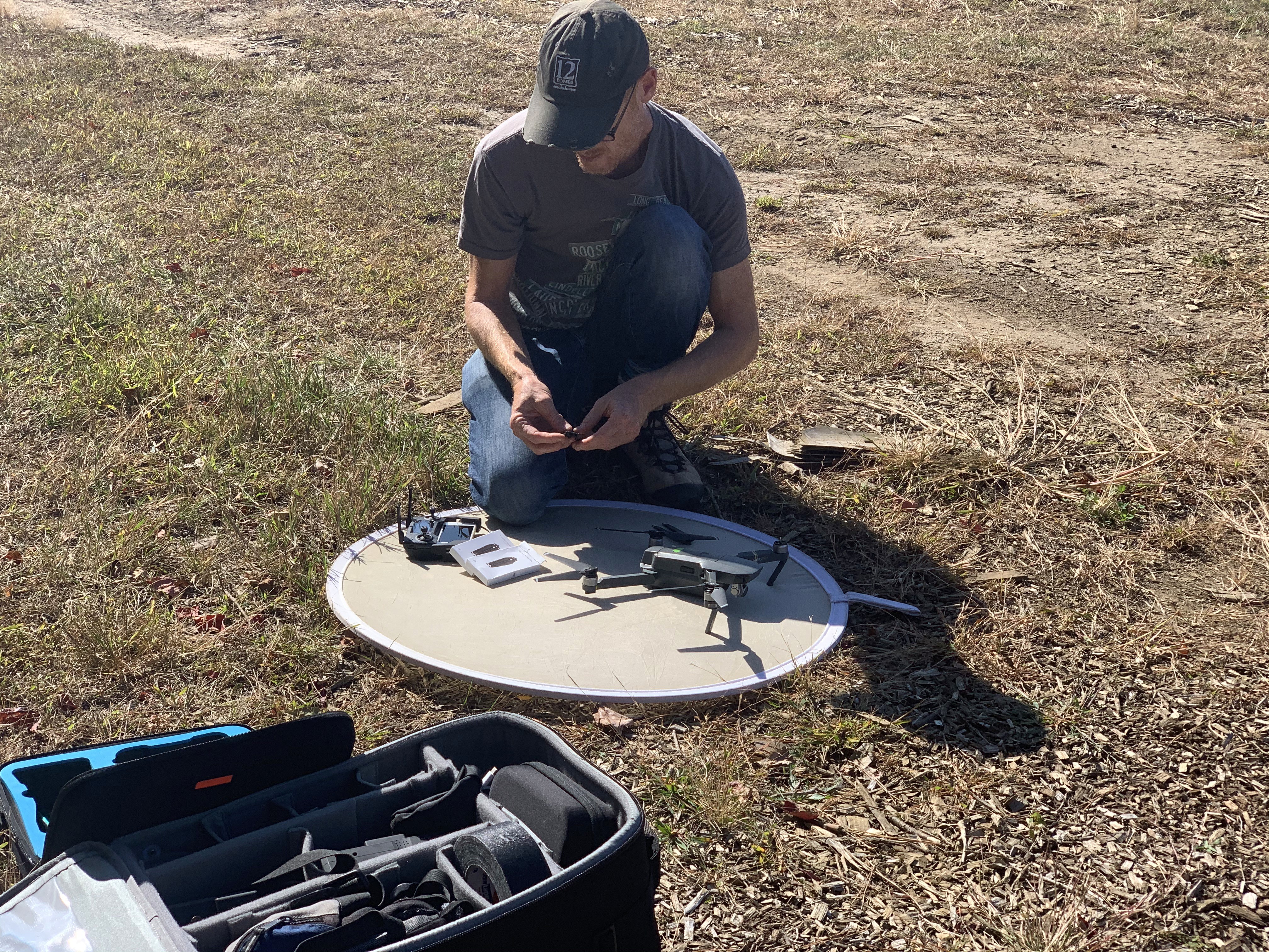 Preparing the drones for bird's eye shots.