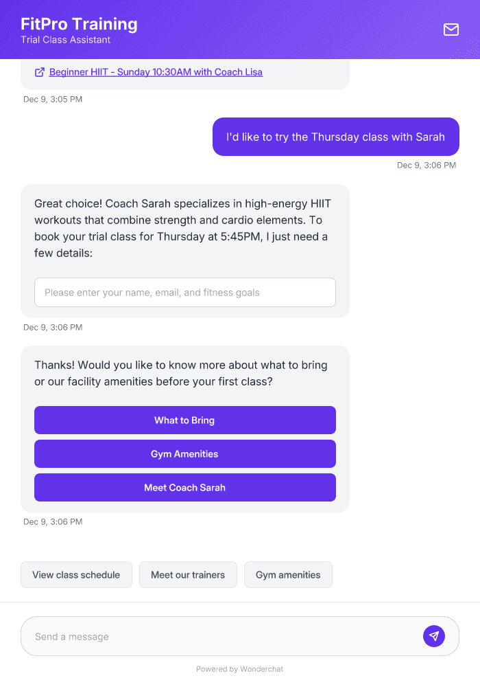 Personal Trainer Trial Class AI Agent Template