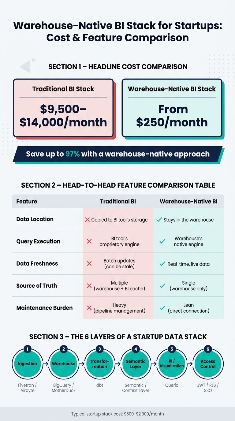 Startup BI Stack: Warehouse-Native vs Traditional – Cost & Feature Breakdown