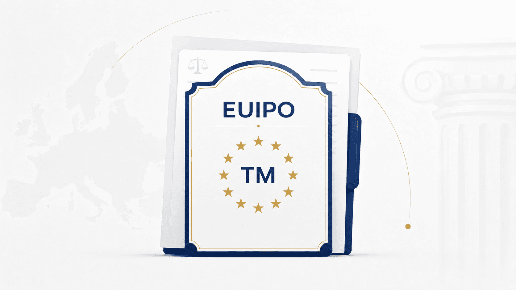 EUIPO Avrupa Birliği marka tescilini temsil eden, ortasında yıldız çemberi içinde “TM” işareti bulunan sade ve kurumsal marka tescil belgesi görseli.