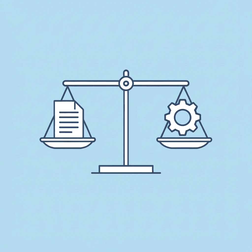 Balance scale comparing traditional printing requirements on one side with modern custom printing benefits on the other