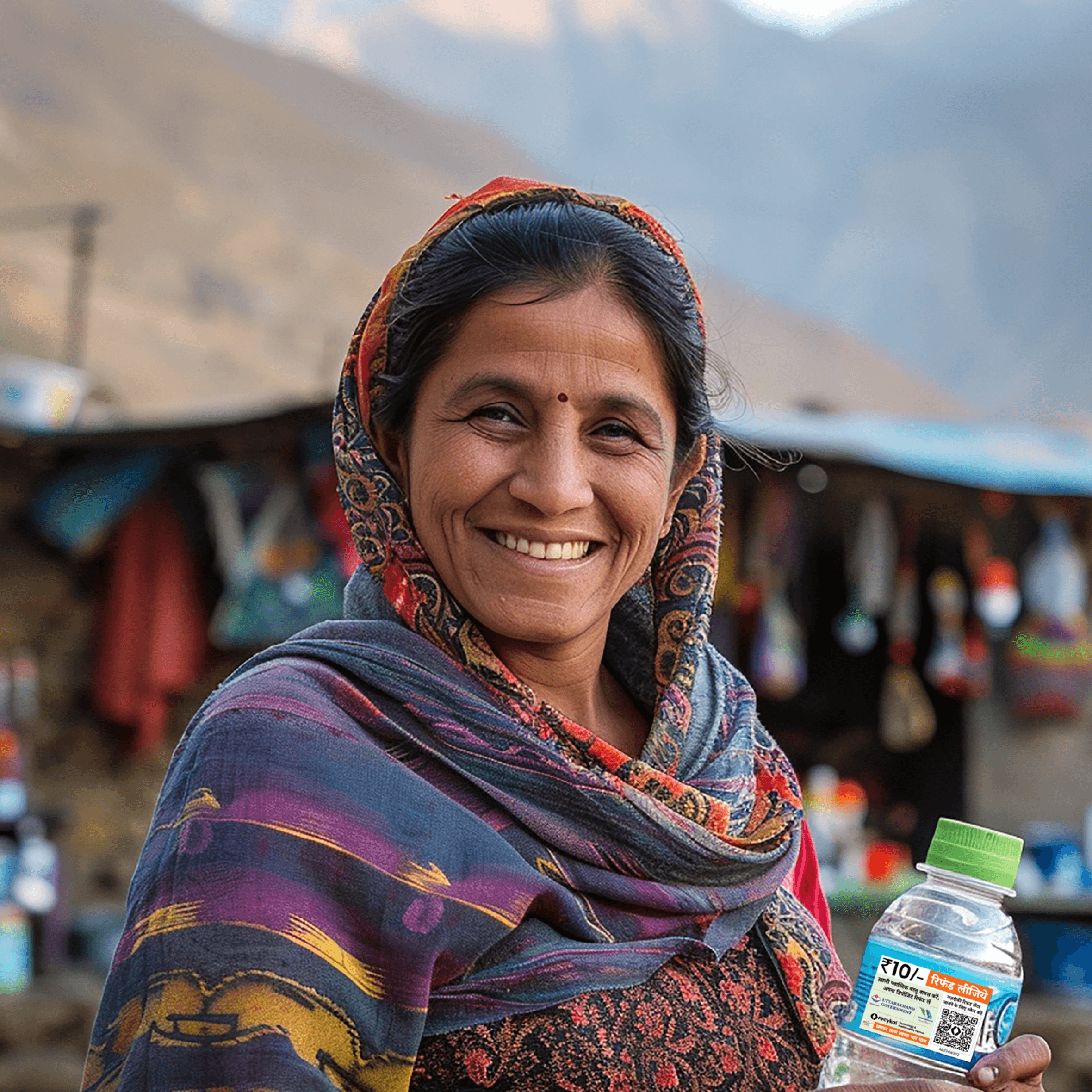 Woman in red outfit poses by a red telephone booth.