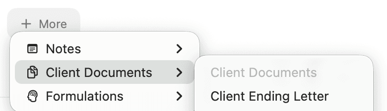 More → Client Documents with Client Ending Letter available.