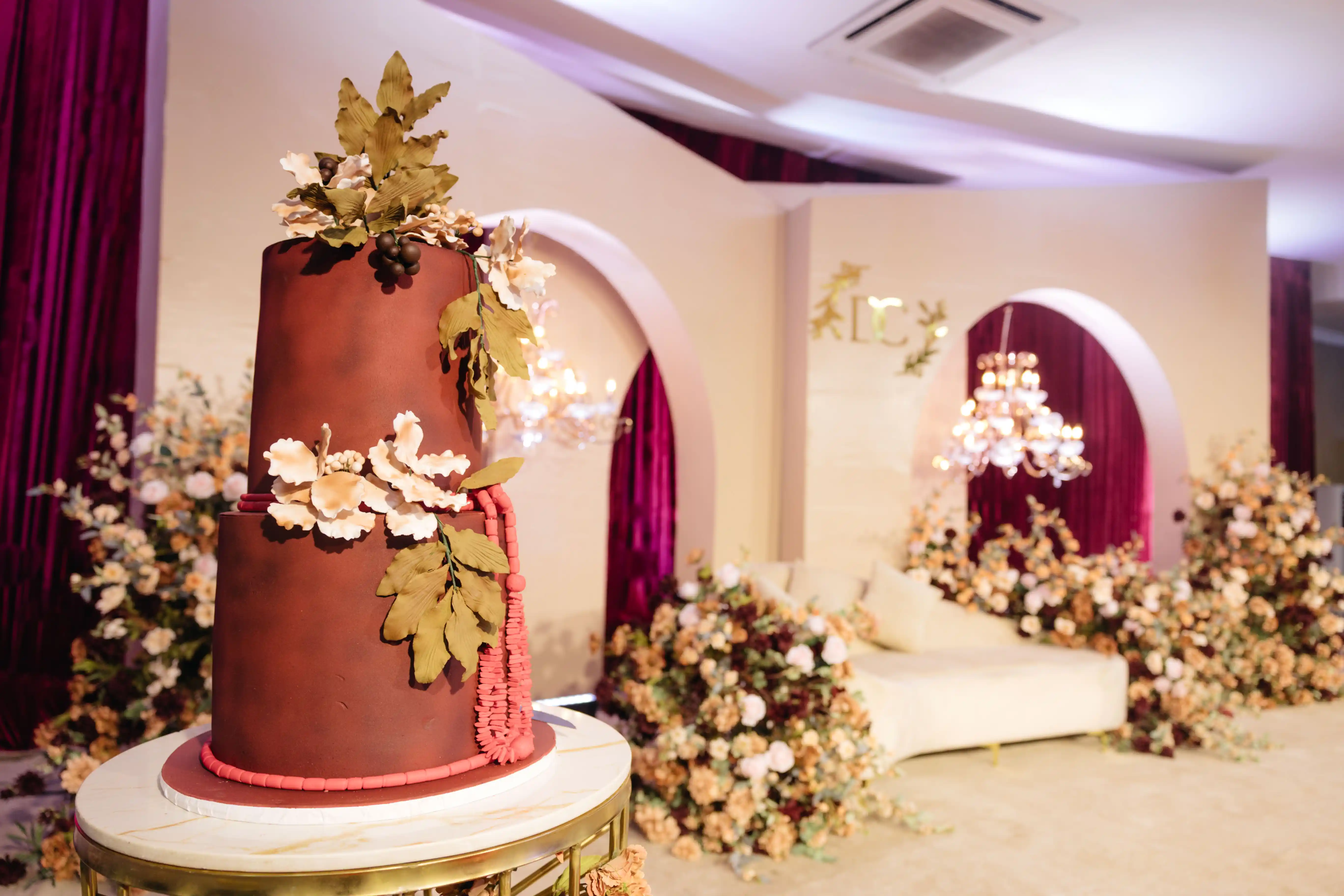 Newlyweds celebrating their wedding ceremony with family and friends.