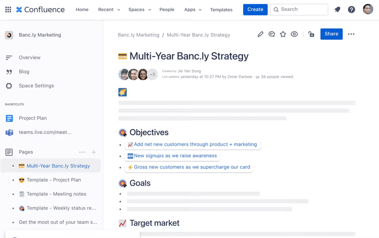 Confluence document management tool interface