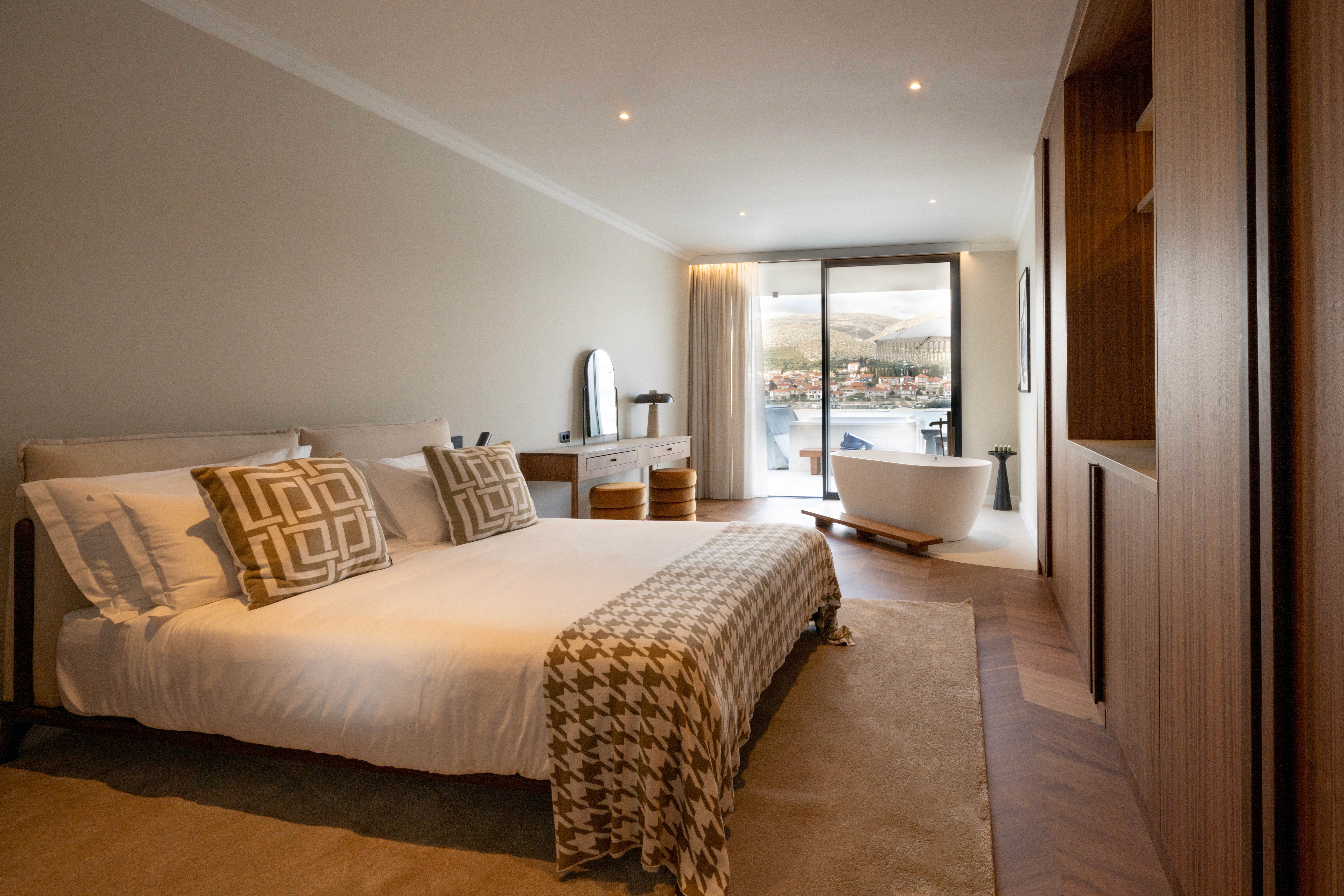 Large modern interior space with concrete walls