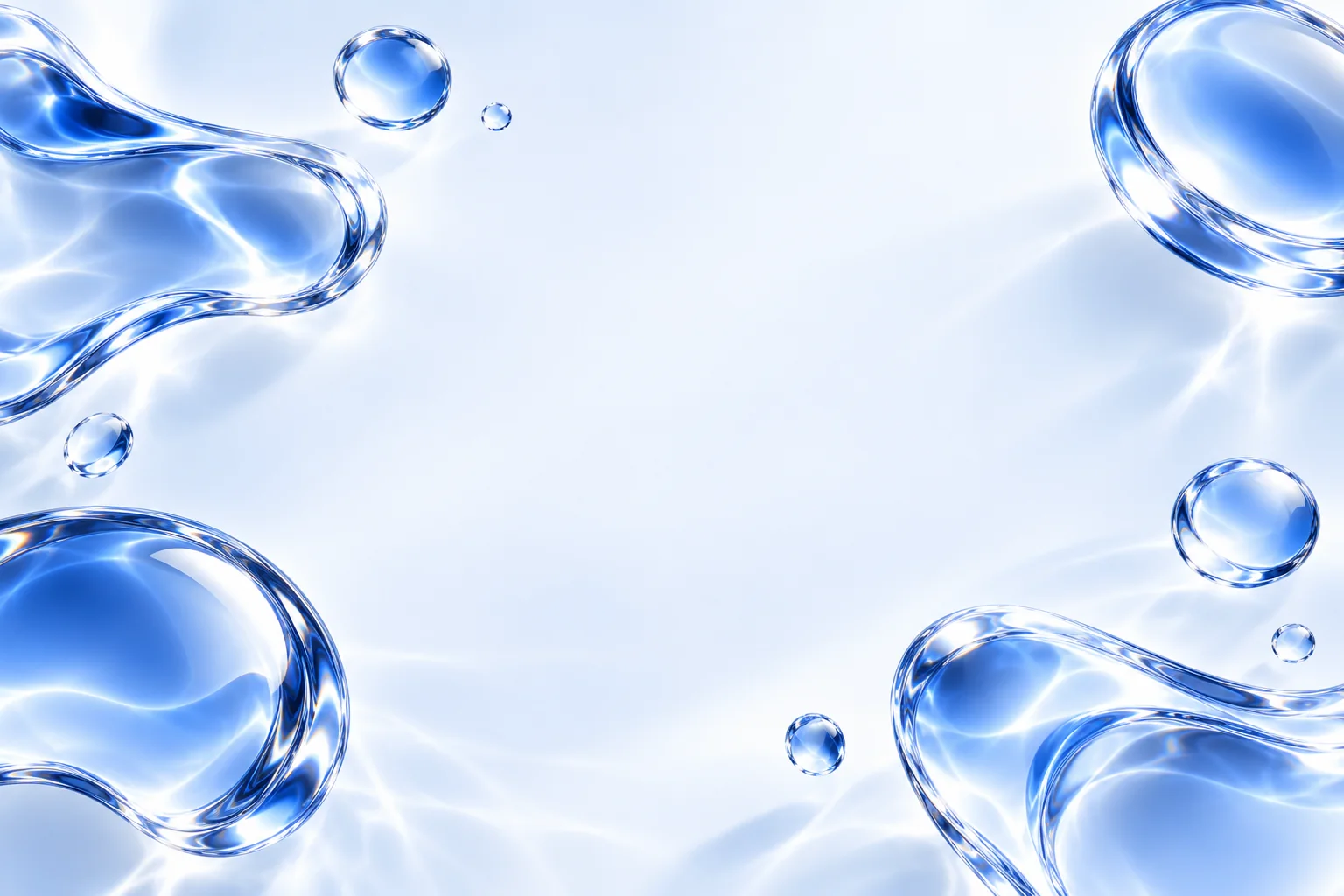 Blue glass droplets on a light background