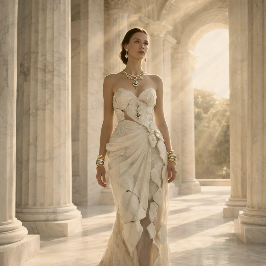 Elegant woman in marble architecture