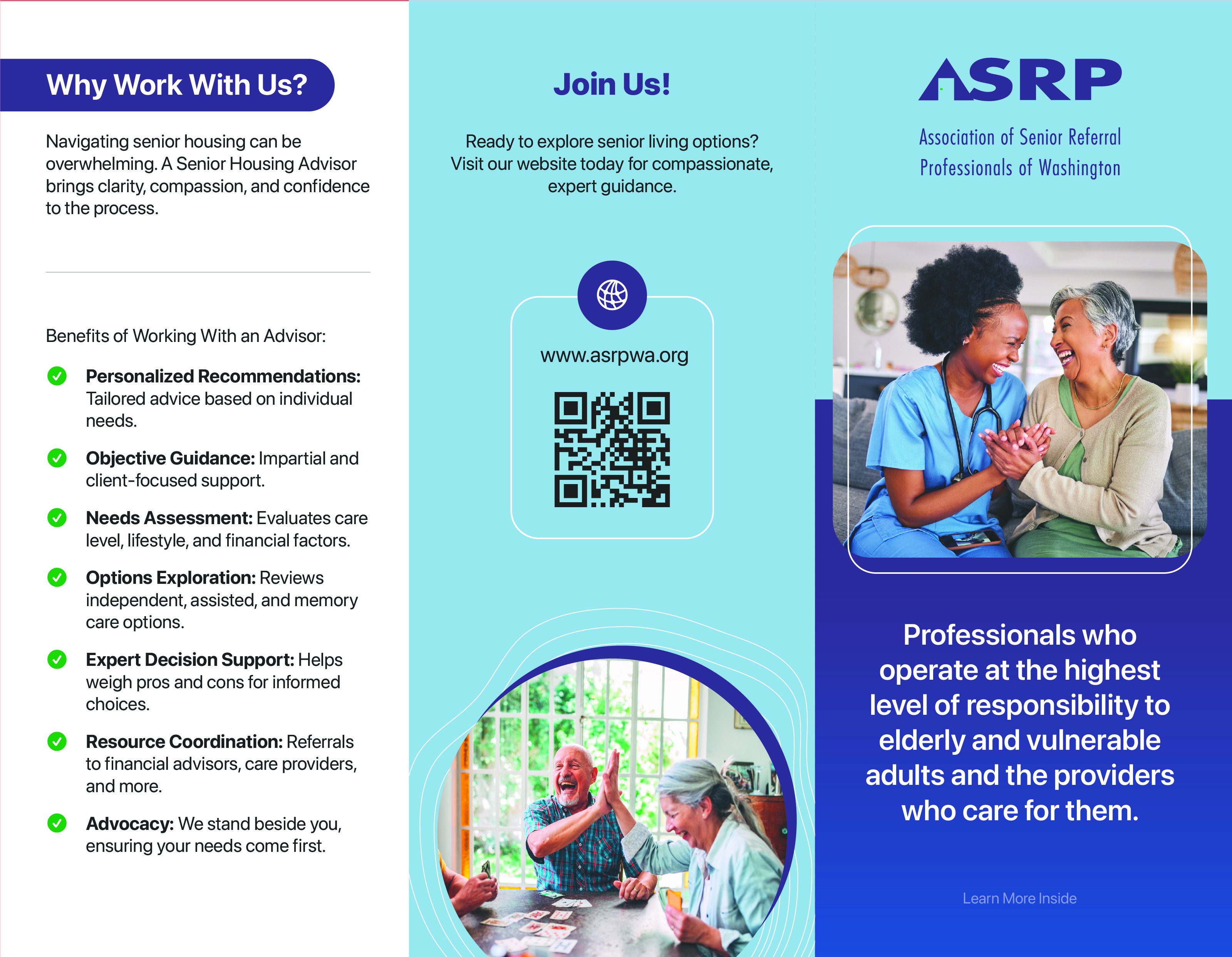 First half of the ASRP tri-fold brochure