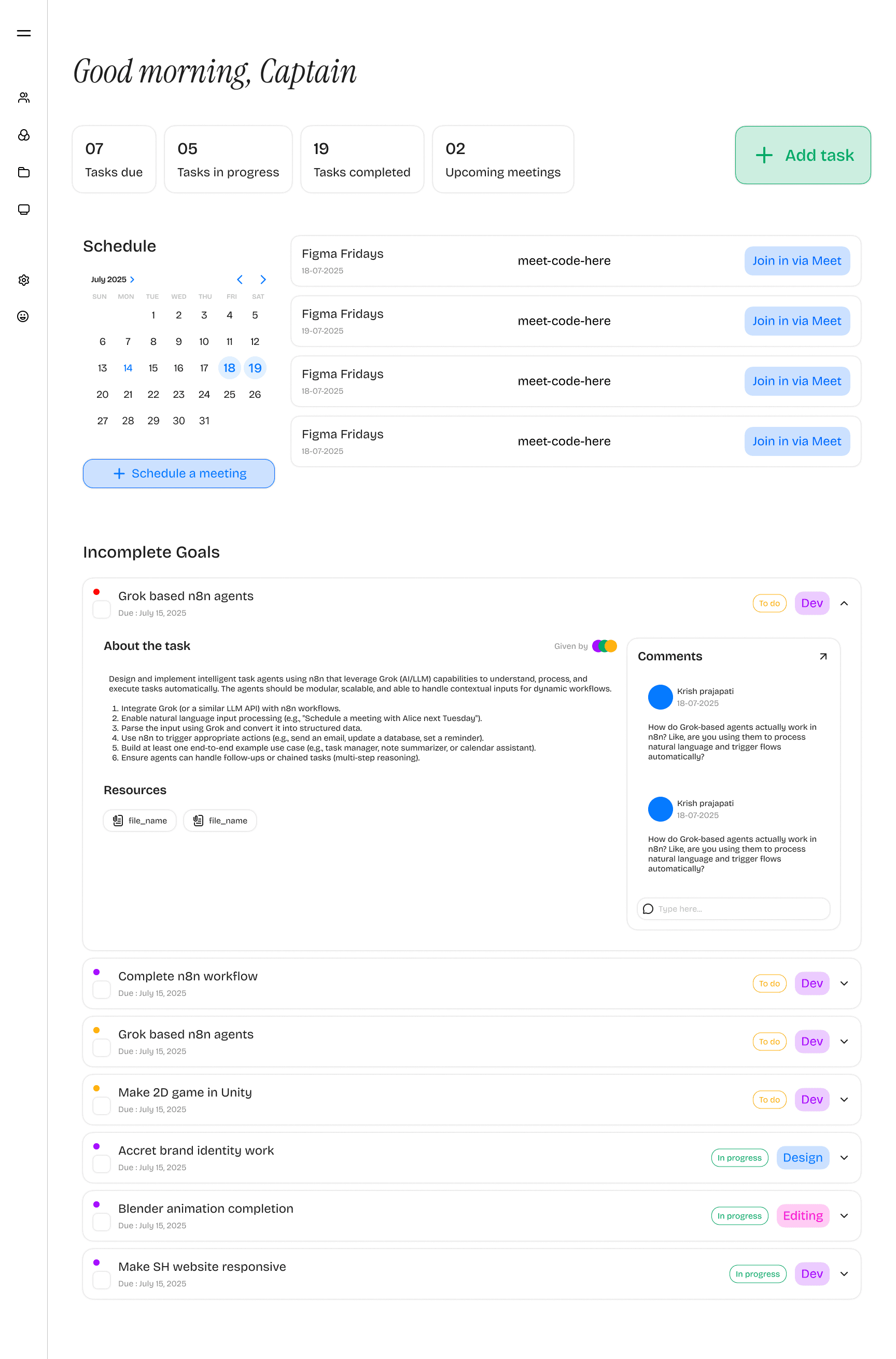 a dashboard showing todo and Calendar