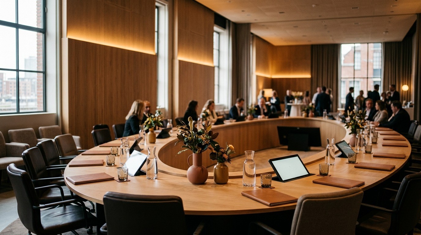 Internationale management conferentie in stijlvolle boardroom setting in Amsterdam