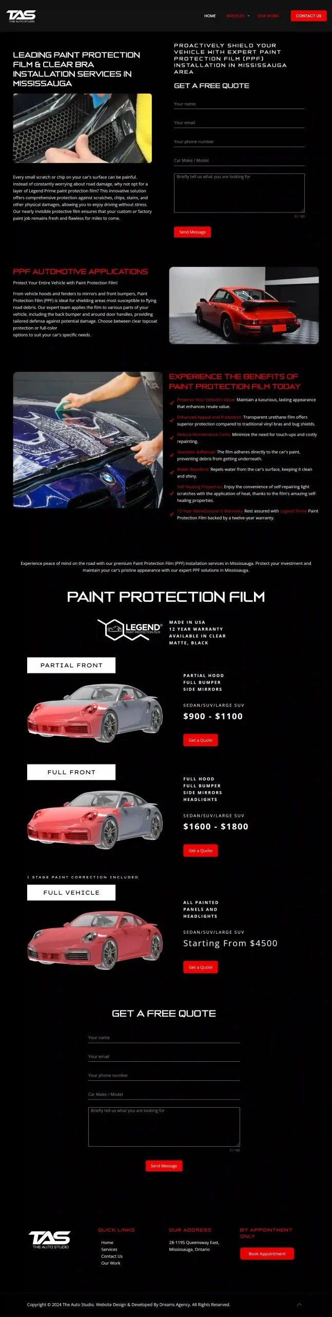 PPF Mississauga Paint page for theautostudio website developed & designed by Dreams Agency Mississauga, Ontario