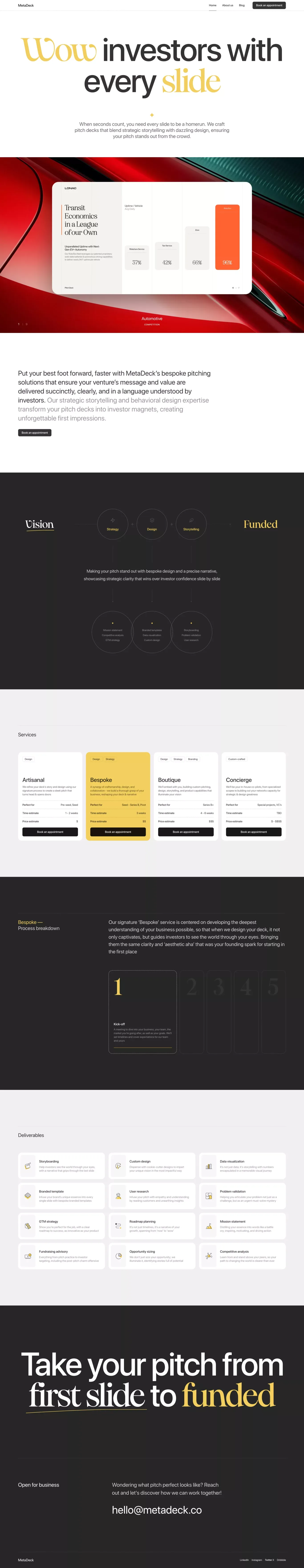 MetaDeck portfolio page screenshot showcasing Marketing and Writing design