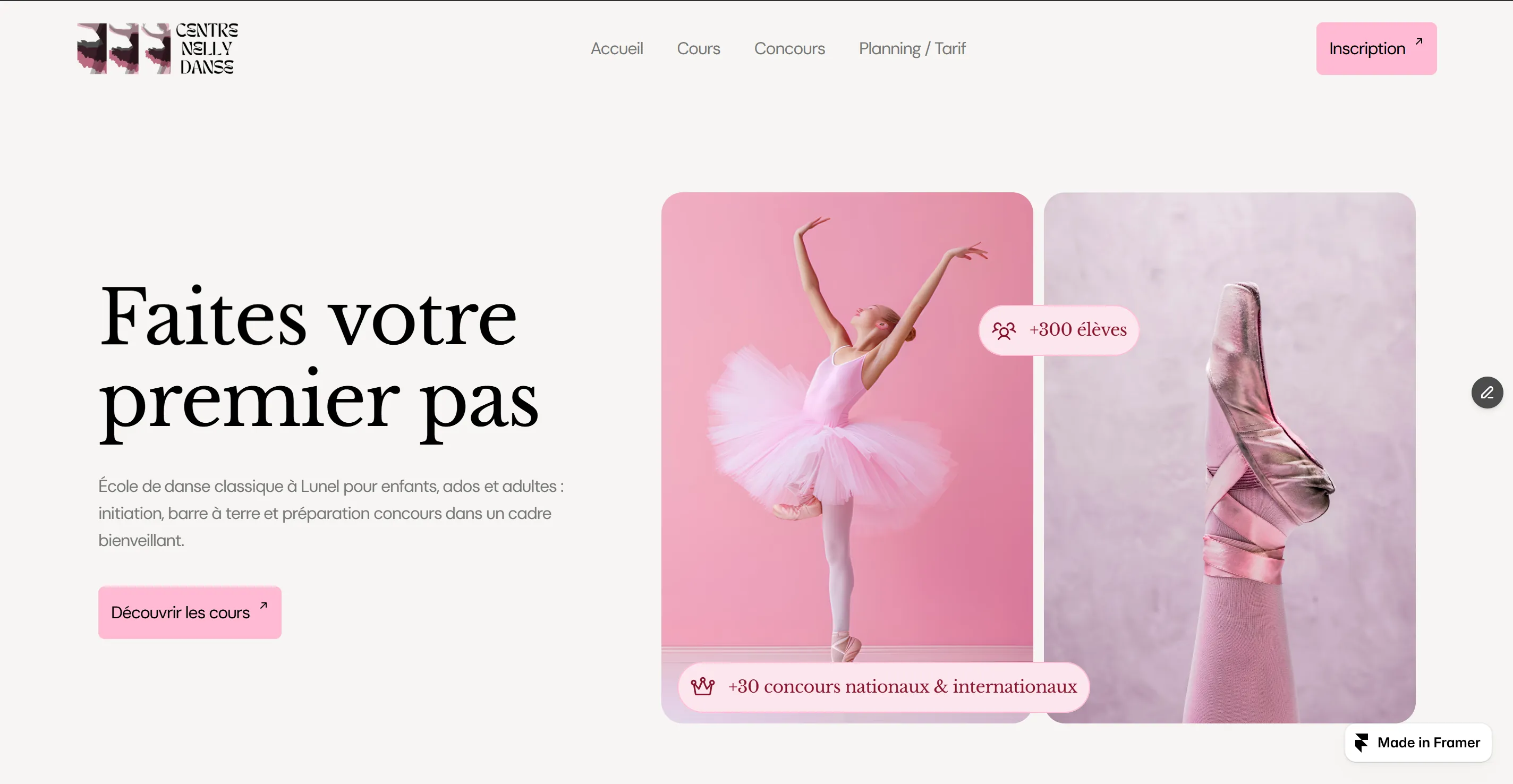 Site vitrine moderne pour école de danse avec informations et réservation