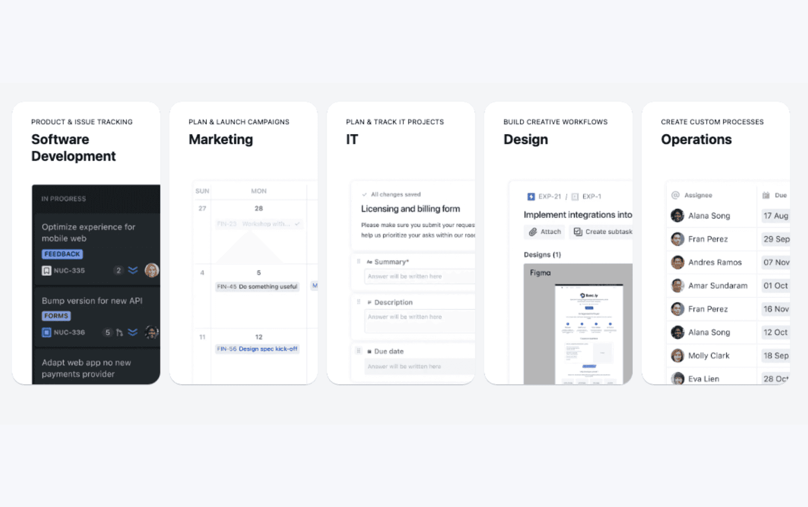 Jira project management workflow cards