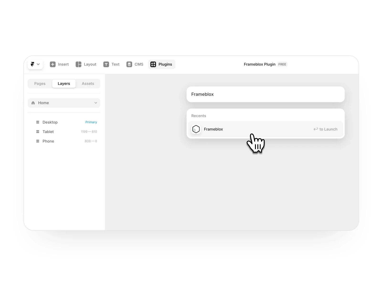 Framer UI kit Frameblox Plugin - How can I open the Frameblox Plugin in Framer?