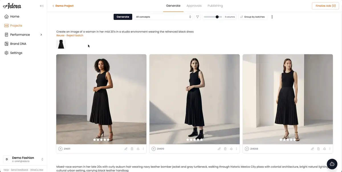 Generating a batch of creatives and reviewing them together as a set
