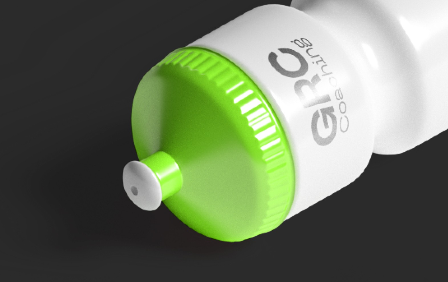 Shaker de sport blanc et vert fluo avec logo GRC Coaching, accessoire de la marque de coaching sportif.