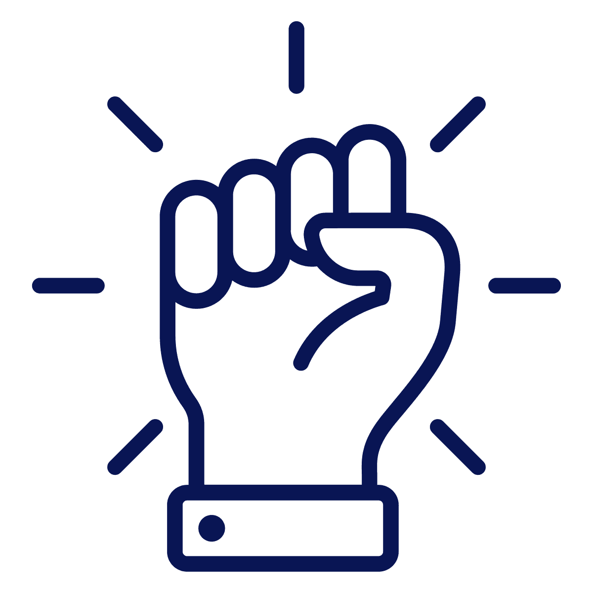 A line drawing of a raised fist icon symbolising empowerment, confidence, and lasting self-care through Lumyn Health.