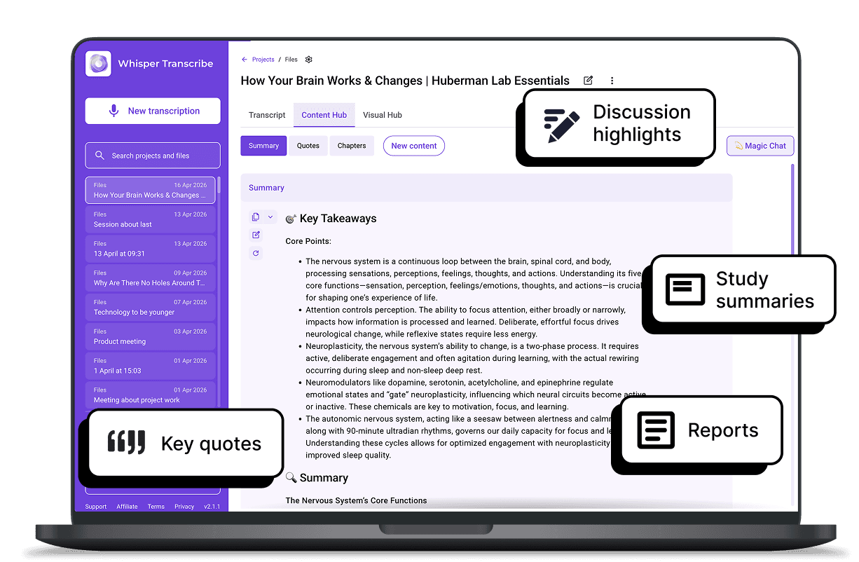 WhispeerTrasncribe interface for Meetings
