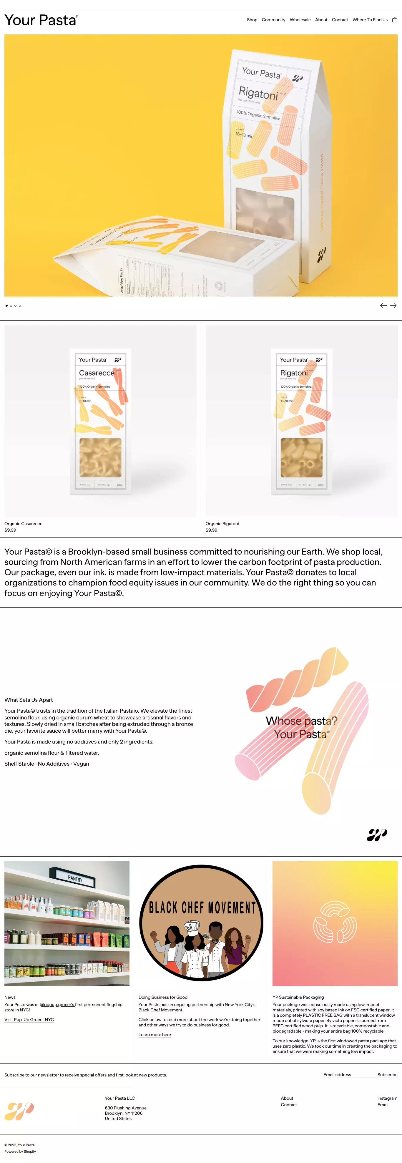 Your Pasta Shop ecommerce page screenshot showcasing Food & Drinks and Ecommerce design