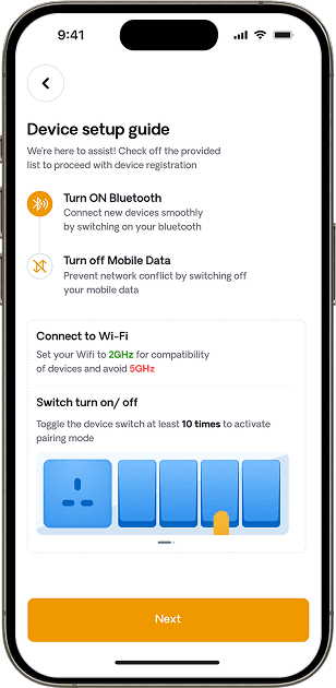 IOT Casa device setting up screen