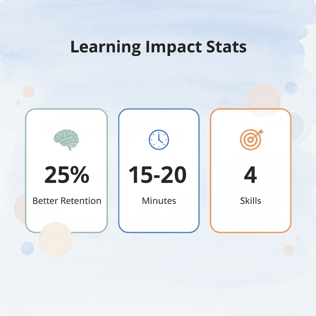 Statistics showing language arts learning impact and session duration