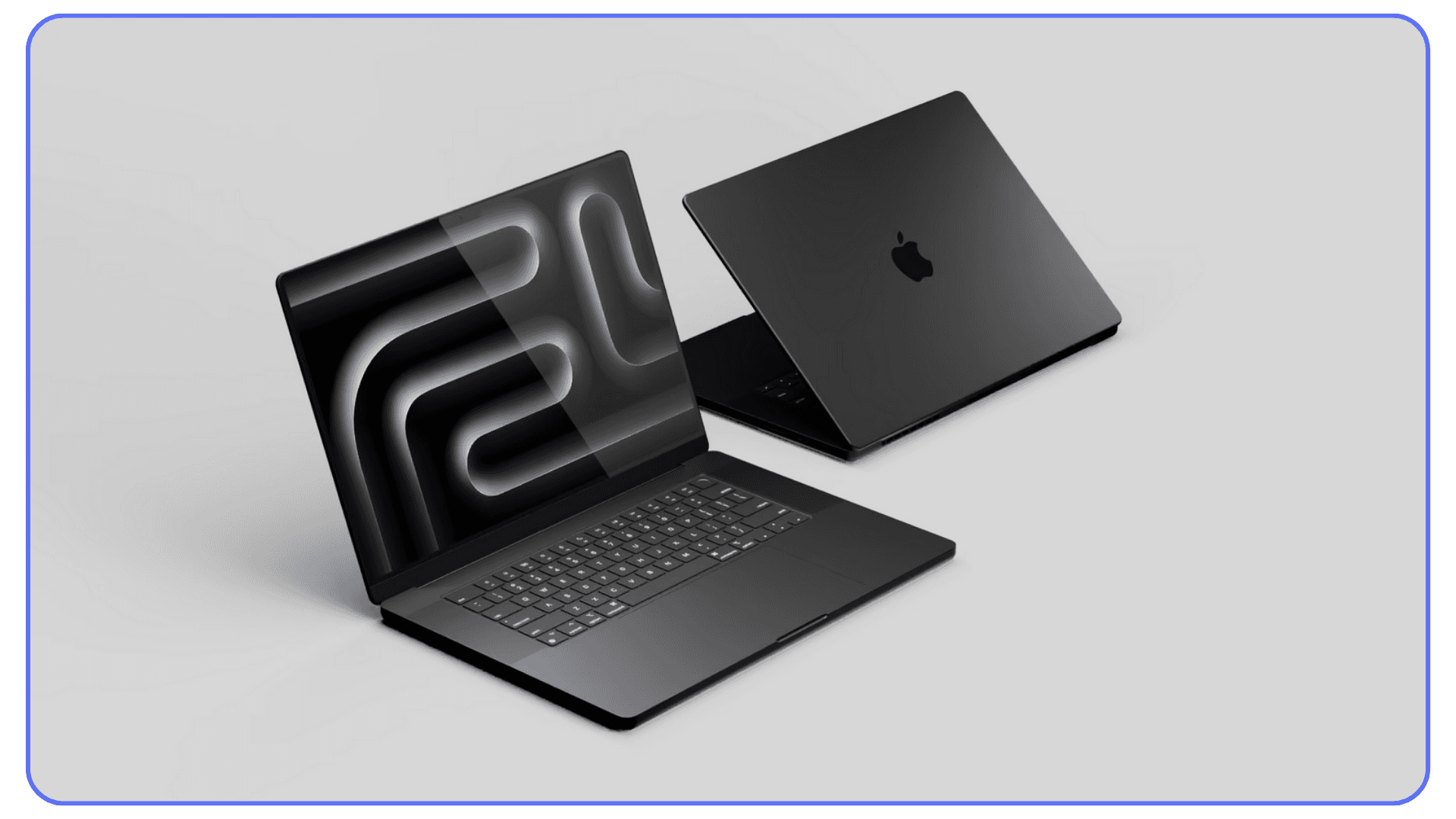 Two Apple MacBook Pro laptops in space gray showing open and closed designs