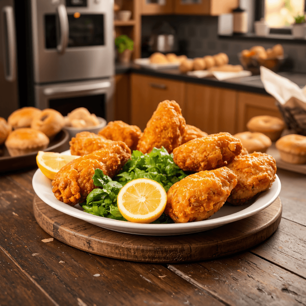 product photography of plate of fried chicken with sides