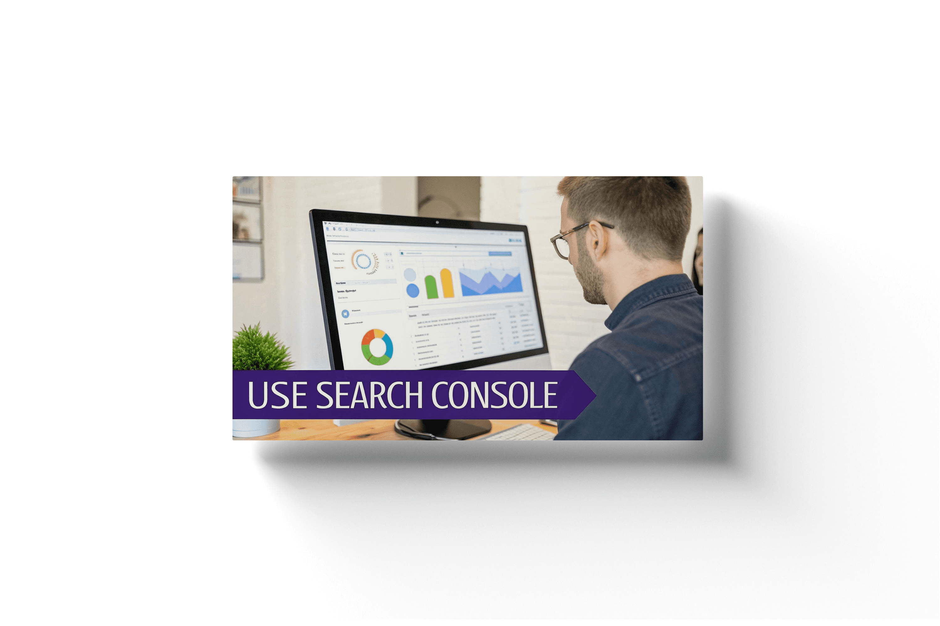 a man in an office studying google search console on a desktop computer