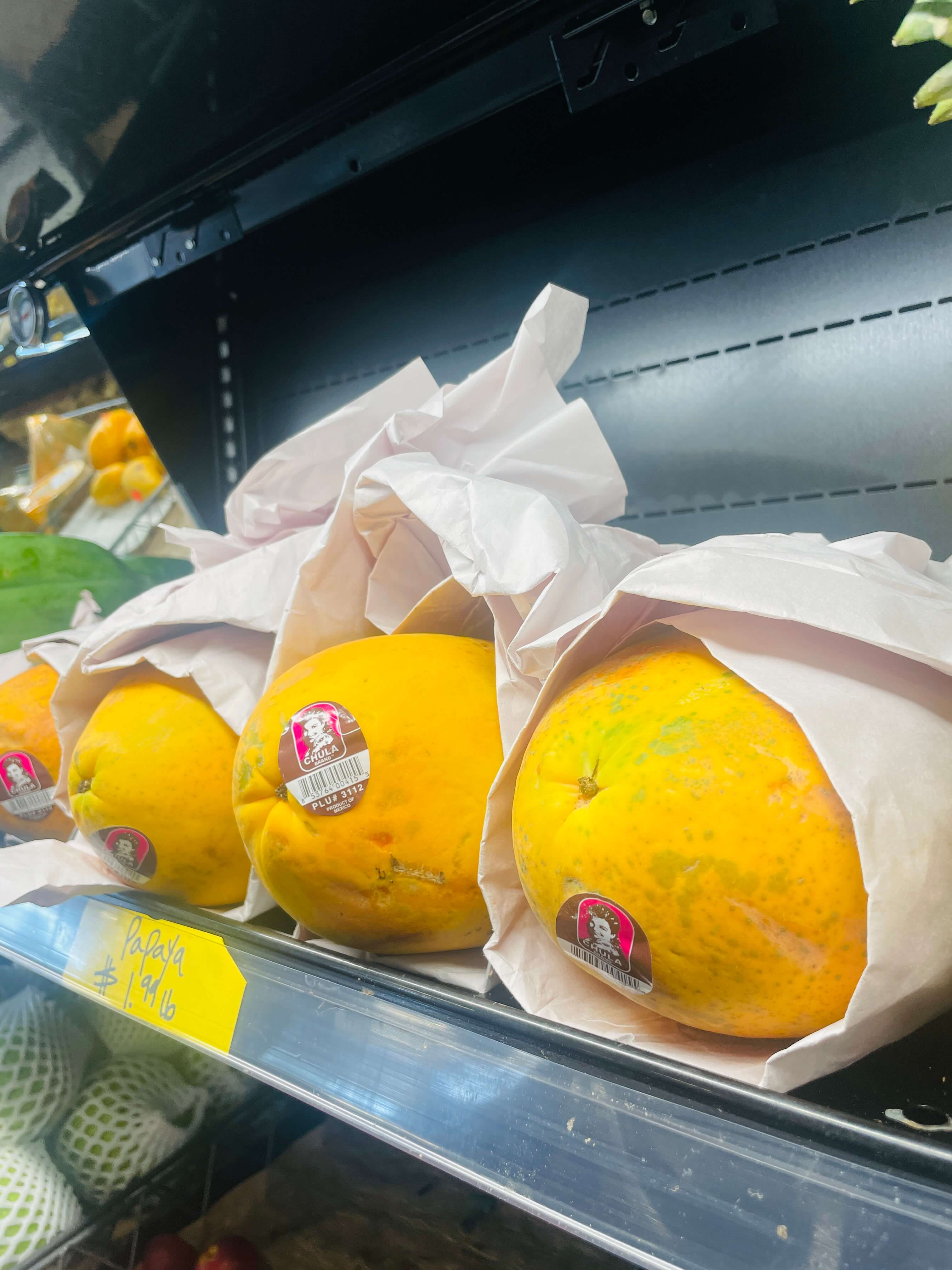 Fresh papayas at International Food Market Orlando.