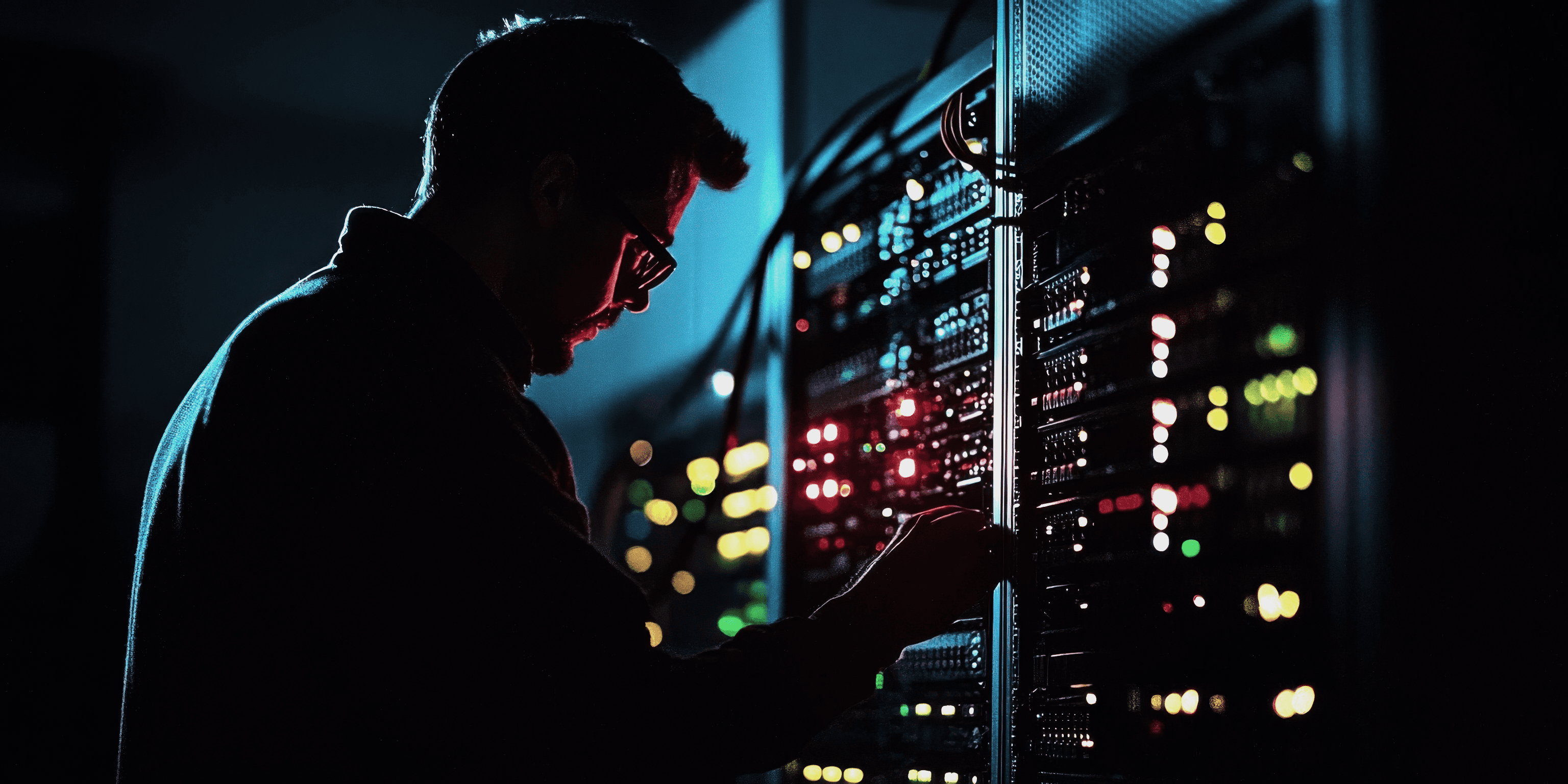 cool guy doing cool stuff to blinky light wall