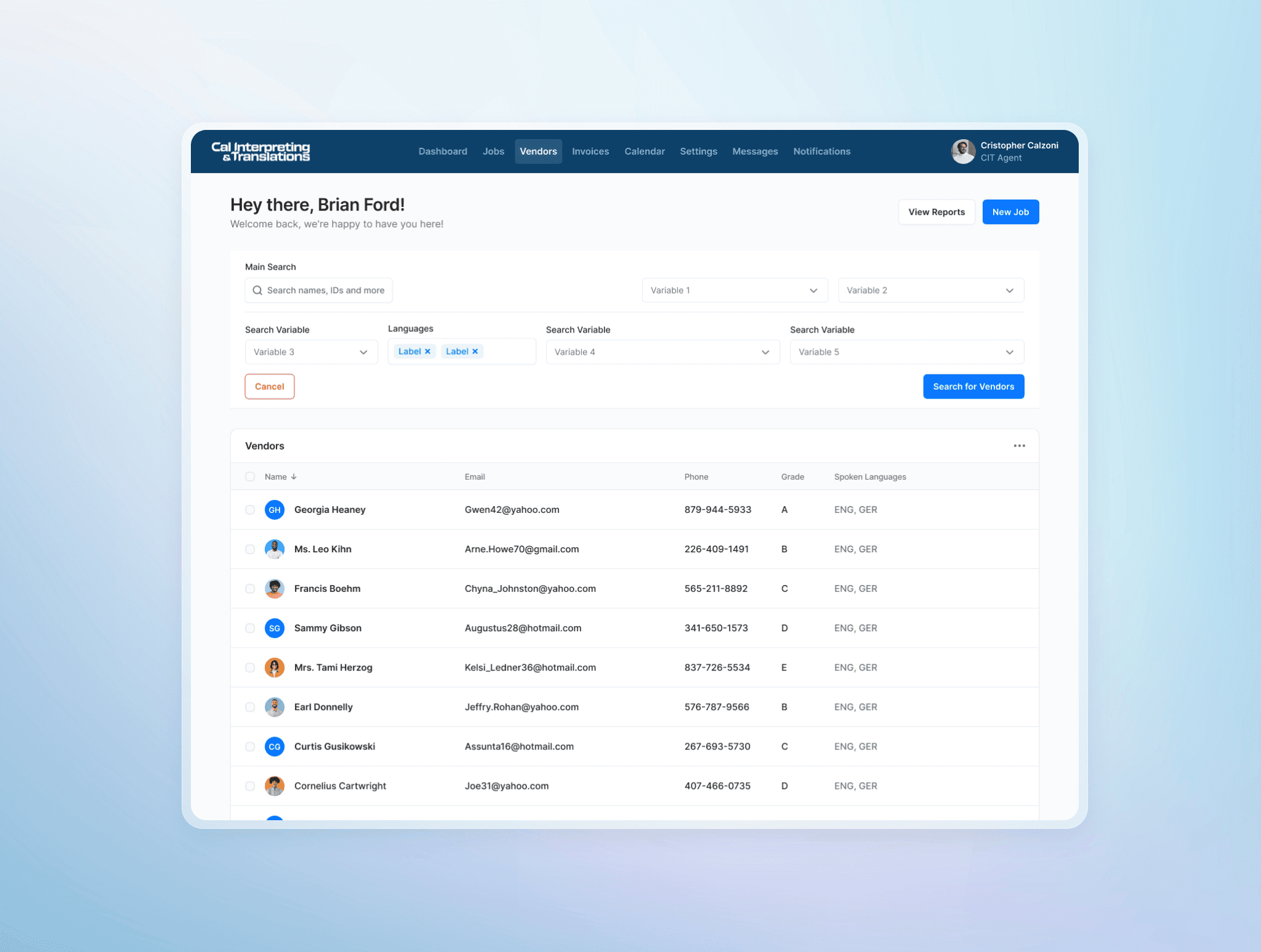 Landing page presenting dashboard of a product