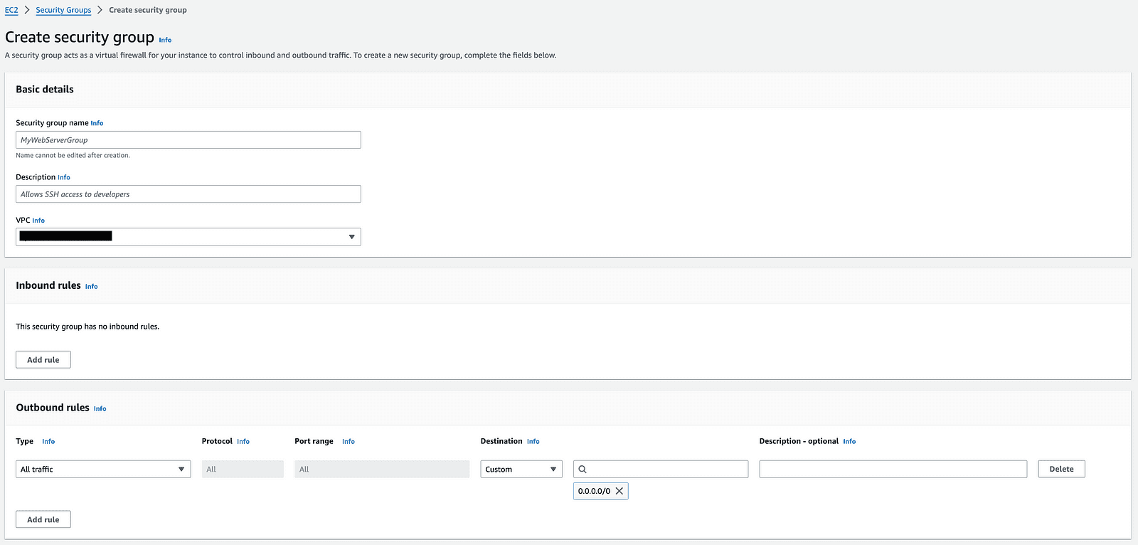 Security Group Page in EC2