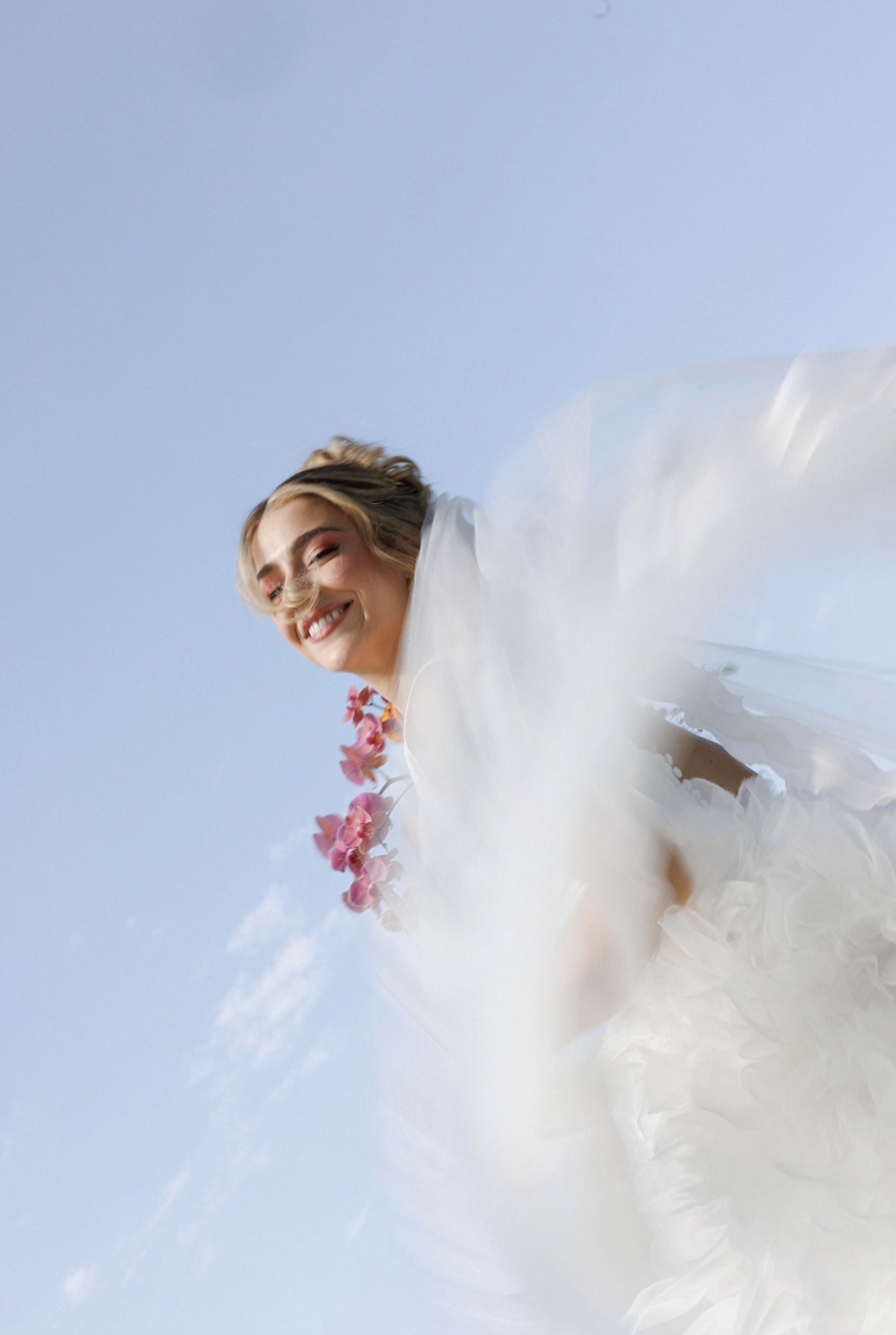 Artistic fashion portrait with colorful geometric shapes and avant-garde red styling