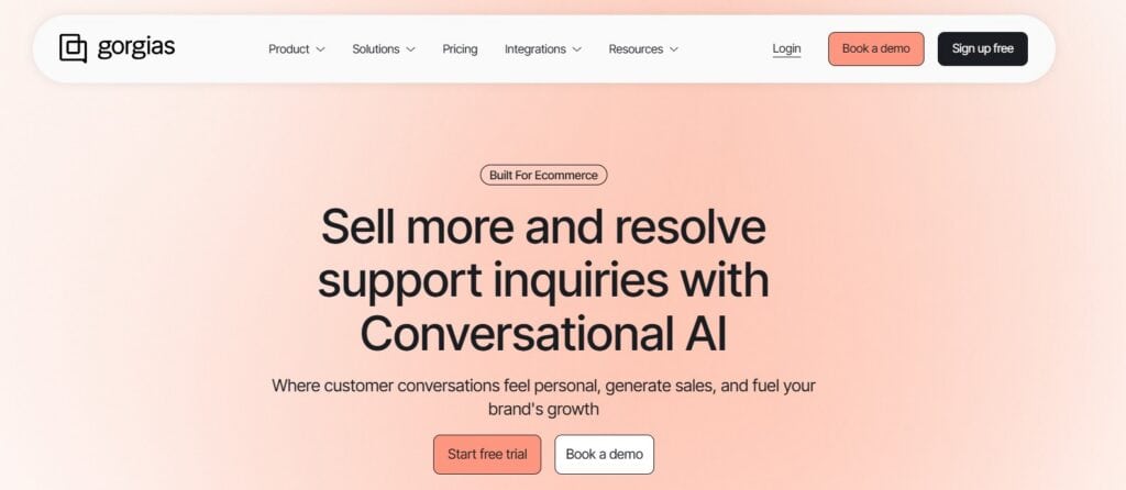 screenshot Gorgias homepage